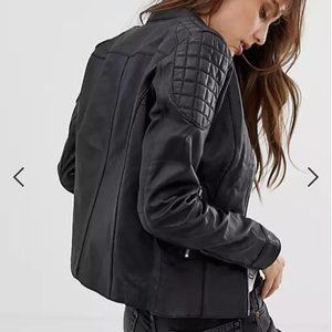 Goosecraft Collarless Leather Jacket with Diamond Quilt Detail